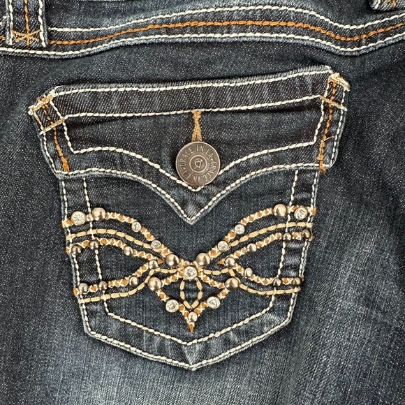 Grace In LA Womens Blue Bling Flap Pocket Low Rise Cropped Straight Leg Jeans 30 - Picture 5 of 10